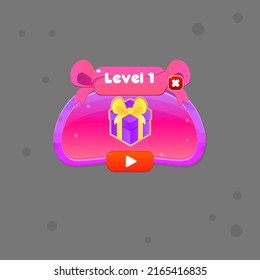 Botón De Forma Líquida Púrpura Rosa O Ventana Pop Con Estrellas GUI Nivel 1 Cabecera Bow Cinta De Caricatura Cuto Colorido Diseño Vector De Caricatura