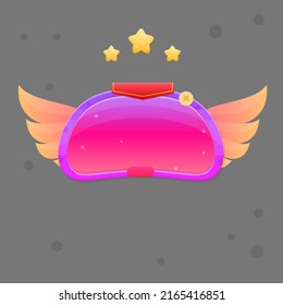 Pink Purple Liquid Shape Button Or Pop Window With Stars  GUI With Wings And Stars  Red Flag Header Cute Colorful Cartoon Vector Design