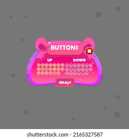 Pink Purple Liquid Shape Pop Window Buttons Set Stars And Lines GUI Bow Header Cute Colorful Cartoon Vector Design