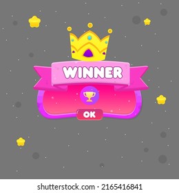 Pink Purple Liquid Shape Pop Window Reward Stars Winner Crown Ribbon Cup With Stars And lines GUI Cute Colorful Cartoon Vector Design