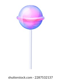 Pink purple lollipop, 3D cartoon style lollipop. One big candy on a white background.