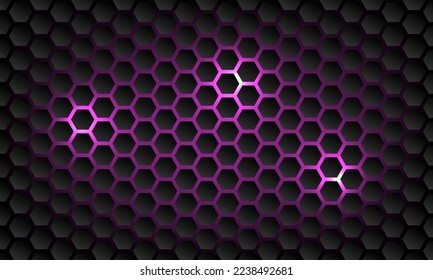 Fondo de colmena luminosa rosa y púrpura. Combo de miel futurista, células de colmena de abejas mosaico sin costura. Textura de las celdas de malla geométrica de degradado. Hexagón, rejilla hexagonal, neón hexagonal de tecnología vectorial.