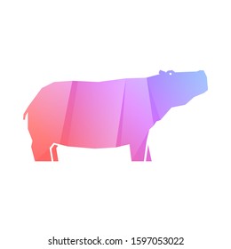 Pink and purple multi-colored gradient hippo isolated on white background, vector illustration