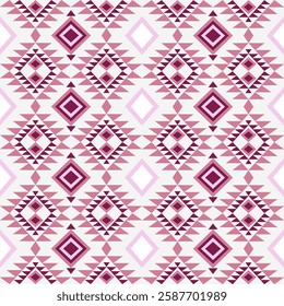 Pink and purple Navajo seamless pattern. Tribal art print. Boho chic style. Geometric, native American patterns. Design for textiles, carpets, curtains, and wallpaper.