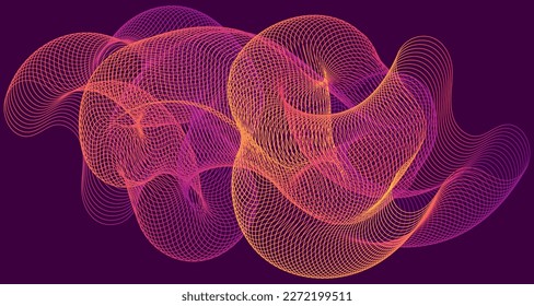 Pink purple orange abstract shape of curve lines. Vector tech design. Wallpaper, screen background. Gradient curve lines texture digital abstract shape design.