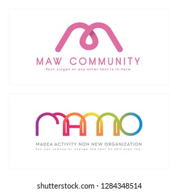 Pink purple orange line art initial M logo design vector suitable for baby shower shop children salon made activity