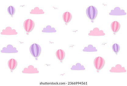 Fondo del patrón de nube de globo aerostático de papel morado rosado