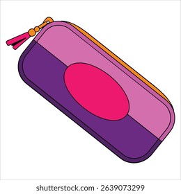 Pink and purple pencil case vector illustration, essential student supply. Ideal for classroom organization, art projects, and office stationery designs.