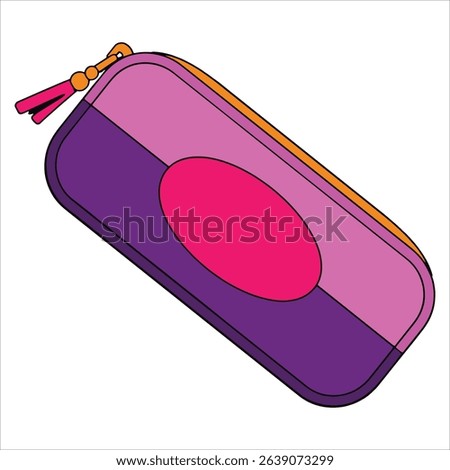Pink and purple pencil case vector illustration, essential student supply. Ideal for classroom organization, art projects, and office stationery designs.