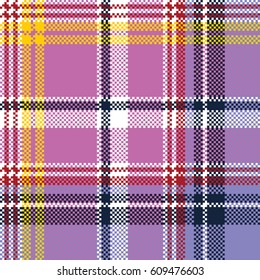 Pink purple plaid pixel texture fabric seamless pattern. Vector illustration.