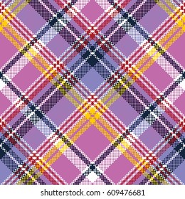 Pink purple plaid pixel texture fabric seamless pattern. Vector illustration.