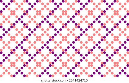 pink and purple polka dots in diamond grid pattern design for fabric printing as repeat pattern, pink purple circle