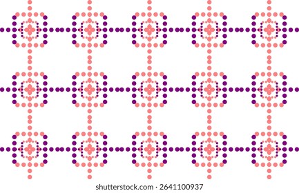 pink and purple polka dots in square rectangles grid pattern design for fabric printing as repeat pattern, pink purple circle