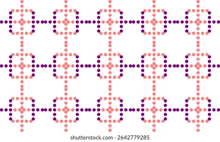 pink and purple polka dots in square rectangles grid pattern design for fabric printing as repeat pattern, pink purple circle