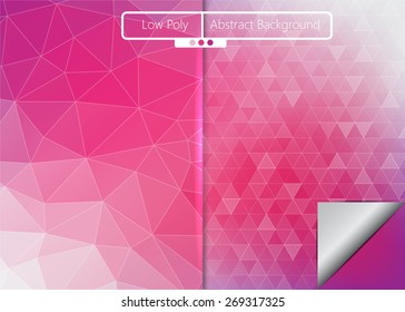 Pink Purple Polygonal, Triangular Low Poly on Pink/Purple Abstract Background, 2 Different Styles,  Vector Illustration