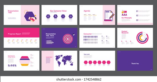 Pink and purple presentation template to use for brochure, power point presentation, corporate reports. 