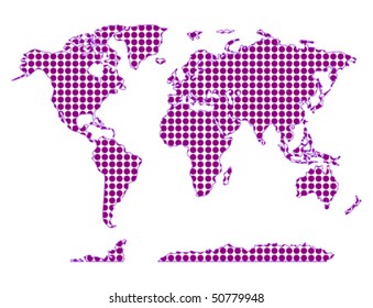 pink purple retro world map showing every country and continent on our globe