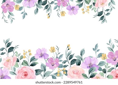 Pink purple rose flower border watercolor for wedding, birthday, card, background, invitation, wallpaper, sticker, decoration etc.
