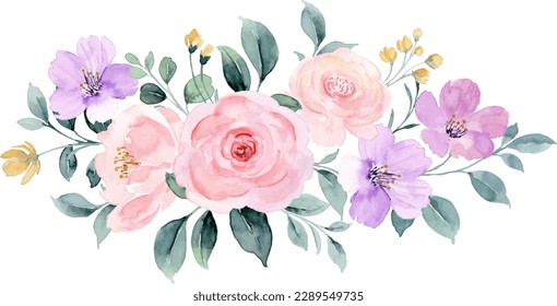 Pink purple rose flower bouquet with watercolor for background, wedding, fabric, textile, greeting, card, wallpaper, banner, sticker, decoration etc.
