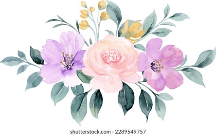 Pink purple rose flower bouquet with watercolor for background, wedding, fabric, textile, greeting, card, wallpaper, banner, sticker, decoration etc.
