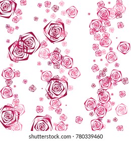Pink and purple roses of different sizes on a white background. Beautiful background of Pink roses. Vector illustration. Placer of flowers. Vector drawing of roses.