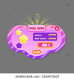 Pink Purple Rounded Pop Up Window You Win With Dots And Stripes GUI Cute Colorful Cartoon Vector Design