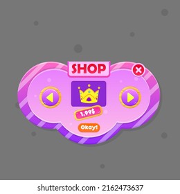 Pink Purple Rounded Pop Up Window Shop Crown Price With Dots And Stripes GUI Cute Colorful Cartoon Vector Design