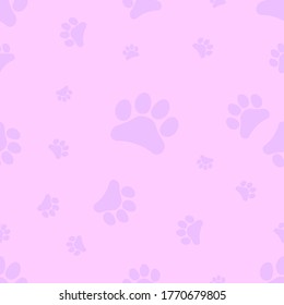 pink and purple Seamless animal pattern of cat footprint. kitten doodle icon. Endless texture can be used for wallpaper, printing on fabric, paper. Vector illustration