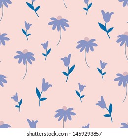 Pink and Purple seamless vector pattern with leaves and florals editable and separable