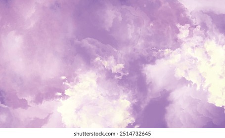 Cielo rosado, púrpura con las nubes y la pintura digital Abstractas del arte de la acuarela para el fondo de la textura, pintura de fondo púrpura de la acuarela en la textura de papel.	