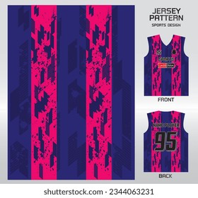 Pink Purple Smudged Clip Art pattern design, illustration, textile background for sports t-shirt, football jersey shirt mockup for football club. consistent front view