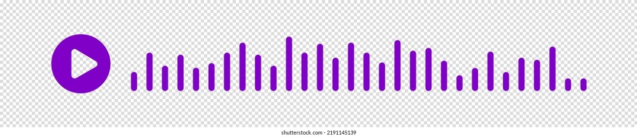 Pink or purple sound wave of the equalizer isolated on transparent background. Vector clipart Illustration. Concept play audio message in social network on mobile app or web site.