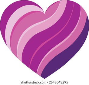 A pink and purple striped heart with wavy lines is isolated on white background
