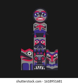 Pink purple totems flat vector illustration