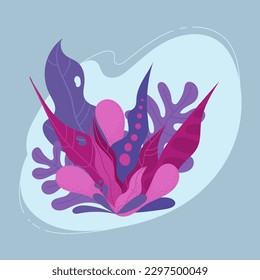 A pink and purple unusual plant with a large leaf in the center. Vector illustration.