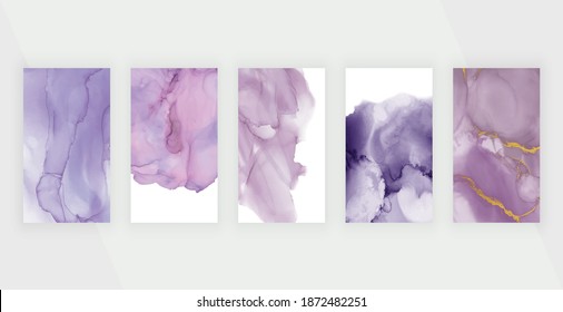 Pink and purple watercolor alcohol ink backgrounds for social media stories banners