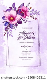 rosa e roxo aquarela floral casamento convite cartão design