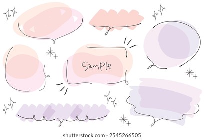 Pink and purple watercolor-style handwritten speech bubble