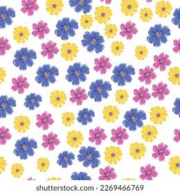 pink, purple and yellow flowers seamless pattern