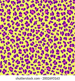 Pink, Purple and Yellow Leopard Print Design. Retro 1980s Style Animal Print Seamless Repeat Pattern. 