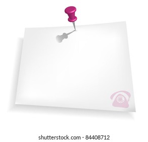 Pink push pin and paper note soft background