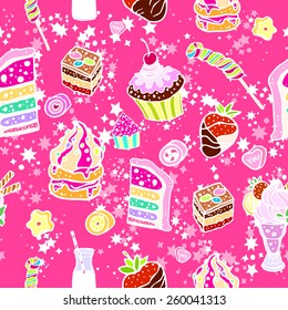 Pink putter on the topic of sweets, cakes and candies. Decoration for the menu, packaging design or web site, as well as for fabric or greeting card.