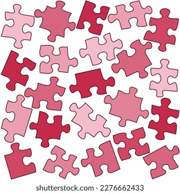 Pink puzzle seamless pattern on white. Beautiful vector illustration.