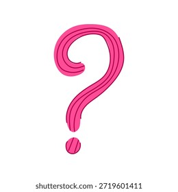 Icono rosado del signo de interrogación con la textura rayada en el fondo blanco, representando preguntar, duda, incertidumbre, resolución de problemas, faq, ayuda, información y conceptos de la investigación para el negocio y la educación