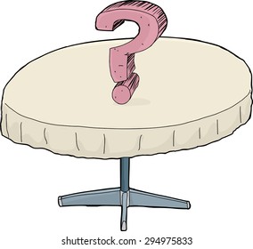 Pink question mark on isolated round table