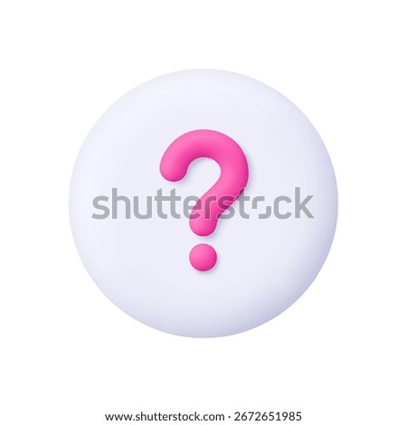 Pink question mark sign inside white circle button. Support, help, inquiry, FAQ and information concept. 3d vector icon. Cartoon minimal style.
