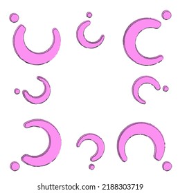 Pink question marks on a white background with space for text in the middle. Illustration of idea, answer, questionnaire, research, Why question, riddle, puzzle, choice, doubt. Vector image.