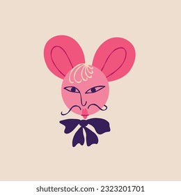 Pink quirky strange mouse character. Illustration in a childish hand-drawn style