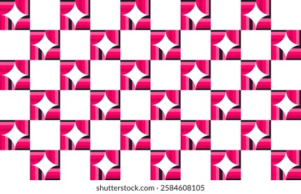 pink quoter dot arrange as star block grid on white background, design for fabric printing as repeat pattern, print patter, checker board bar strip