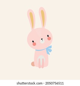 pink rabbit with blue muffler on beige background